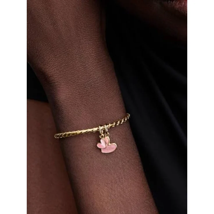 PANDORA Charm Mutter Tochter Anhänger, 14 Karat Vergoldung mit rosa Kunstperlmutt, graviertes Herzmotiv, kompatibel mit Moments ME, 763766C01 – Bild 4