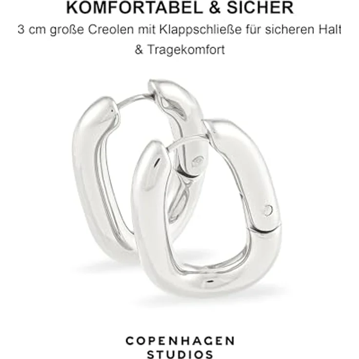 COPENHAGEN STUDIOS Organics Creolen, silber, Damenohrringe aus poliertem Edelstahl, organisches Design, wasserfest & hautfreundlich, Klappschließe – Bild 4