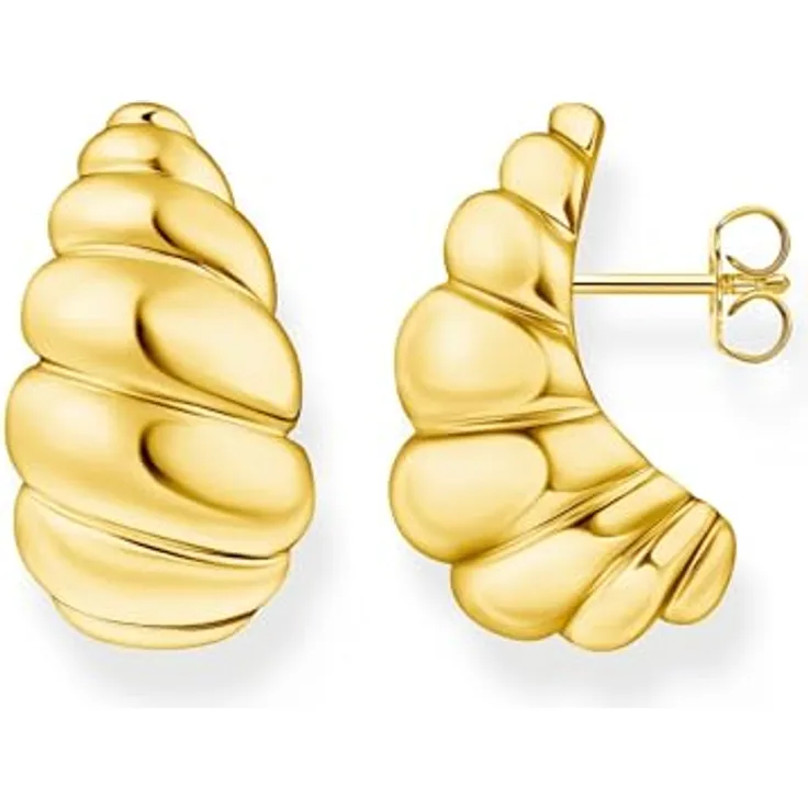 Thomas Sabo Paar Ohrstecker, organisches Design, gedreht, gelbgoldfarben vergoldet, Silber 925, 24 mm