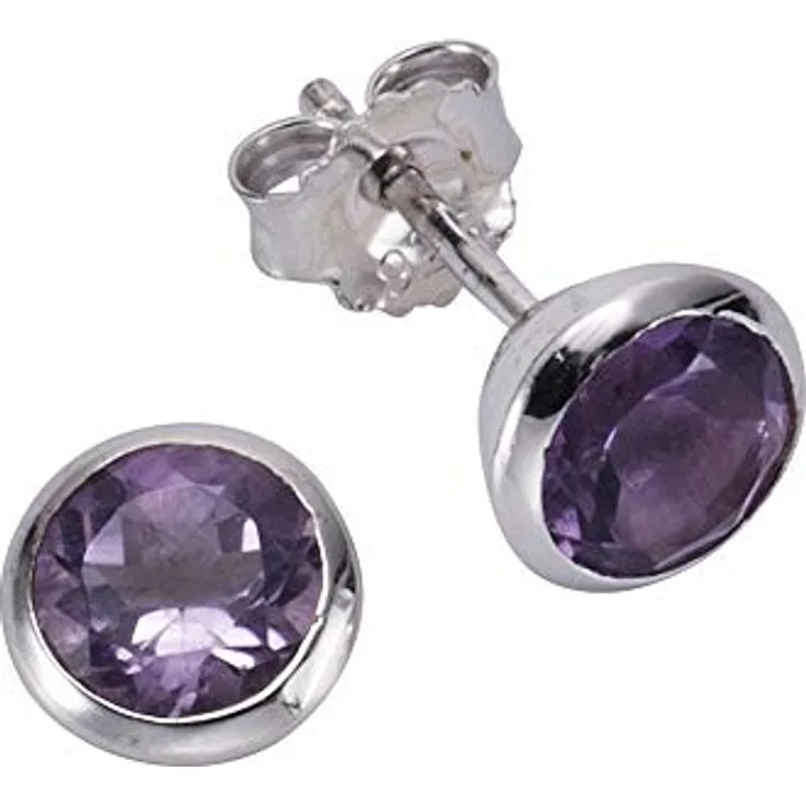 Zeeme Gemstones Damen Ohrringe 925 Sterling Silber mit Glänzendem Amethyst, 0,75cm, Anlaufgeschützt, inkl. Etui