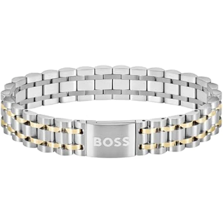 BOSS Owan Armband für Herren, zweifarbig aus Edelstahl mit goldfarbener Ionenplattierung, 190 mm, magnetischer Verschluss und Logo-Gravurplatte – Bild 1