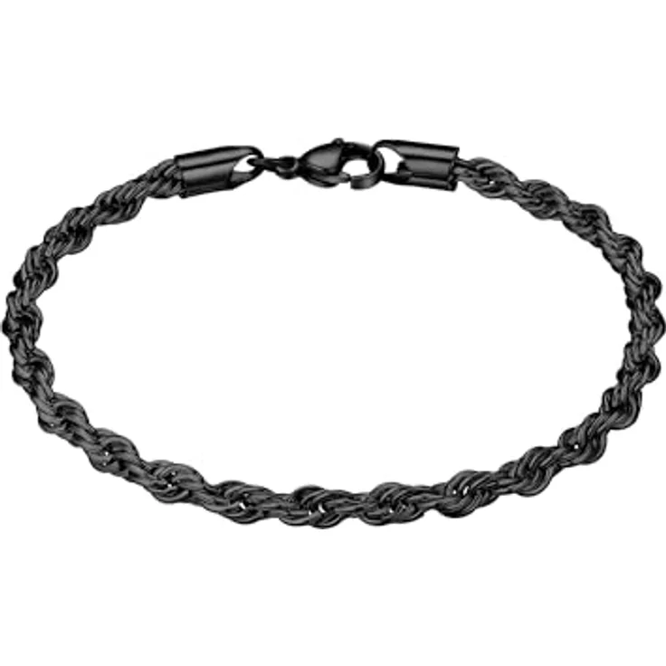 True Rebels Kordelarmband Herren aus schwarzem Edelstahl - Kratzfest, wassertauglich, in verschiedenen Längen erhältlich