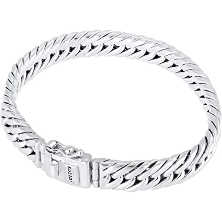 Kuzzoi Buddha Silber Armband für Herren, handgefertigtes Panzerarmband aus 925 Sterling Silber (10 mm) mit Sicherheits-Verschluss, 43g – Bild 2