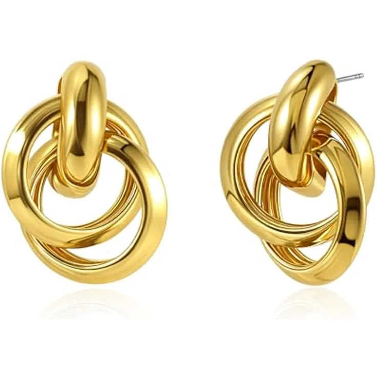 SKENUDY 14k Vergoldete Geometrische Ohrringe für Damen, Hypoallergen, Modische Creolen Schmuck, Vielseitige Designs
