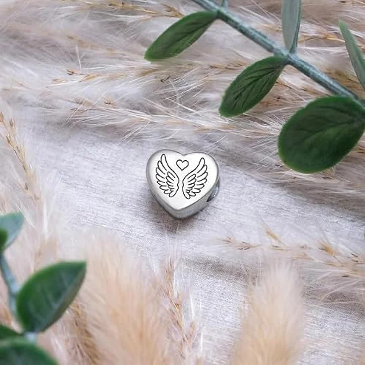 2Burned Personalisierter Engelsflügel Schmuck, Foto-Charms aus Edelstahl, kompatibel mit europäischem Schlangenarmband, gravierbarer Herztext, Bild hinzufügen – Bild 2