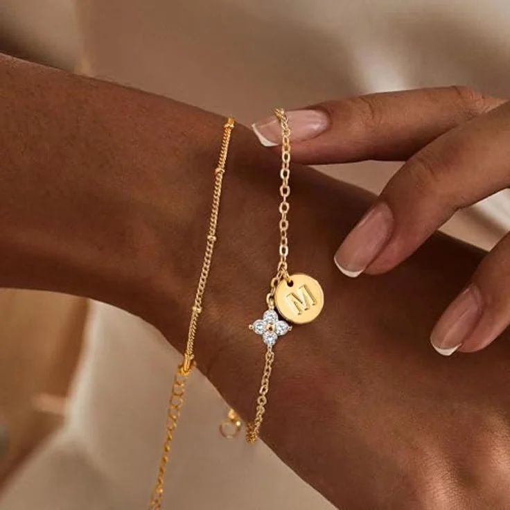 TINGN Gold Armband mit Buchstaben, 14K Gold Vergoldet, Geschichtetes Perlenarmband, personalisierbar, für Mädchen 11-15 Jahre, Geschenkidee – Bild 3