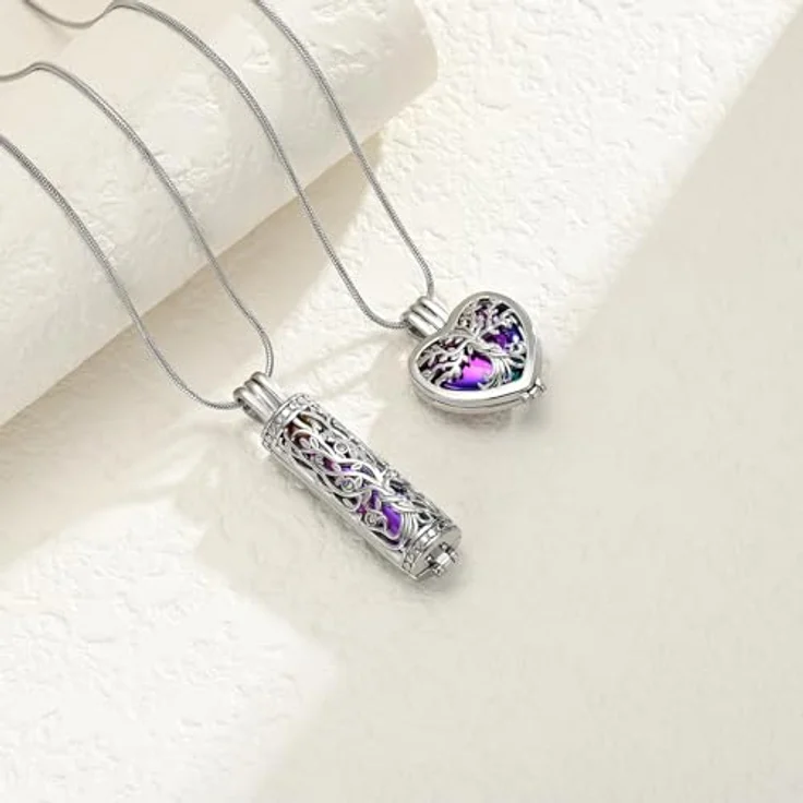 VCCWYQK Herz Urne Halskette für Asche, Edelstahl, personalisierbar, 56 cm Kette, Blumen-Motiv – Bild 5