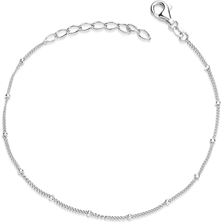 Materia Damen Armband Panzerkette mit Kugeln 1mm, 925 Silber, verstellbar 17-20cm, Geschenkbox SA-66
