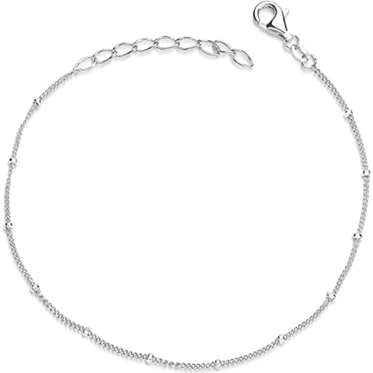 Materia Damen Armband Panzerkette mit Kugeln 1mm, 925 Silber, verstellbar 17-20cm, Geschenkbox SA-66 – Bild 1