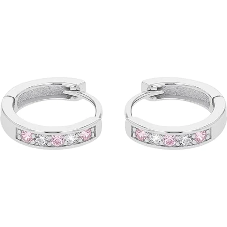 Amor Creolen 925 Sterling Silber Mädchen Ohrschmuck, Zirkonia besetzt, 12 mm, in Geschenkbox – Bild 4