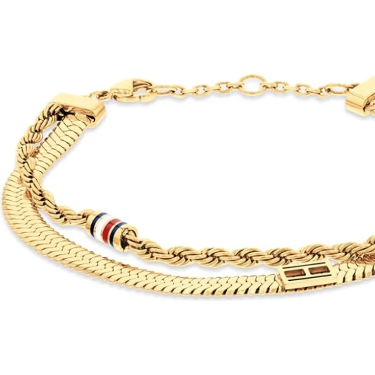 Tommy Hilfiger Jewelry Doppeltes Ketten-Armband für Damen, Gelbgold, verstellbar mit Karabinerverschluss und Emaille-Details – Bild 2
