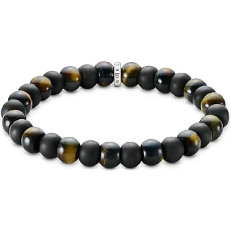 THOMAS SABO Stretch-Armband Obsidian und Tigerauge aus recyceltem 925 Silber, oval, A2196-806-11-L17 – Bild 1