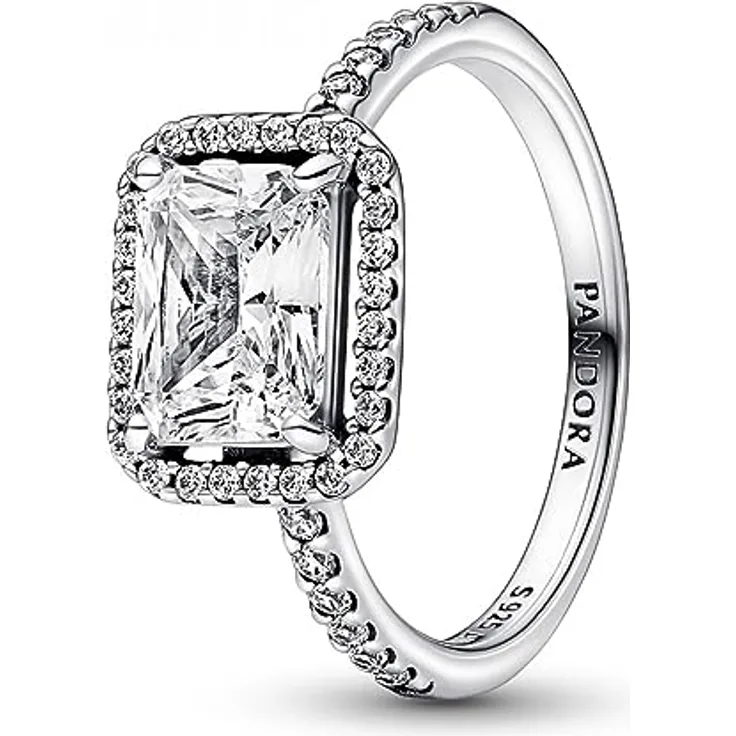 PANDORA Timeless Rechteckiger Funkelnder Strahlenkranz Ring aus Sterling-Silber mit Cubic Zirkonia, Größe 50, vintage-inspiriert