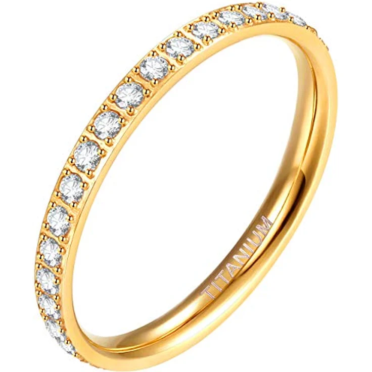 Zakk Eternity Ring 2mm Damen Ewigkeitsring aus Titan mit Zirkonia, Gelbgold, Größe 46 (14.6) – Bild 1