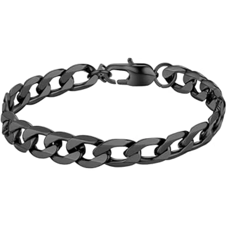 PROSTEEL Panzerarmband Herren 316L Edelstahl, 19cm lang, 9mm breit, schwarz, klassisches Miami Design, wasserdicht – Bild 1