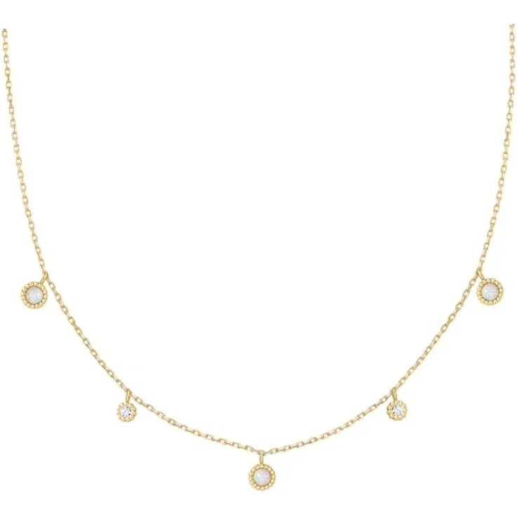 ANIA HAIE SUNNY SPARKLER Damen Halskette, 925 Sterling Silber 14k vergoldet, mit 3 Kyoto Opalen und 2 Zirkonia, 40 cm + 7,5 cm Verlängerung, inkl. Geschenkverpackung