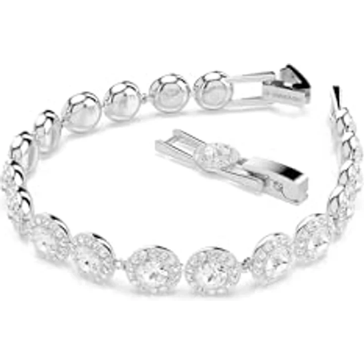 Swarovski Una Angelic Armreif, Rhodiniertes Tennis-Armband mit Strahlenden Rundgeschliff-Kristallen, Weiß – Bild 2