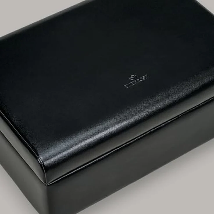 Windrose Charmbox Merino Moda, Schmuckkästchen mit 2 herausnehmbaren Einsätzen, schwarz-legacy, handgefertigt in Lederoptik – Bild 2