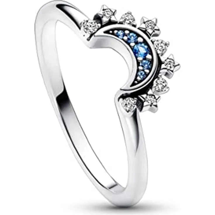 Pandora 192675C01 Damen-Ring Himmlischer Blau Funkelnder Mond, 925 Sterlingsilber mit weißen Zirkonia und blauen Kristallen, Größe 56/17,8 – Bild 3