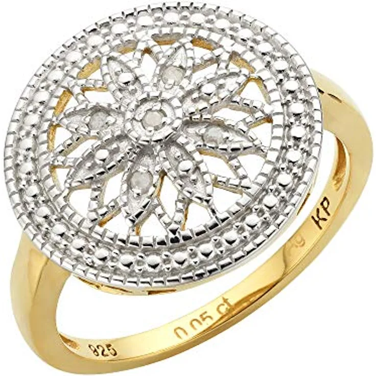 Diamonds by Ellen K. Damen Ring 925/- Sterling Silber, bicolor mit 5 gelben Diamanten, 0,05 ct.