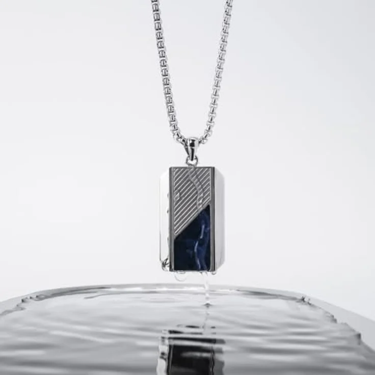 HOLZKERN Herren-Halskette Dog Tag Anhänger aus Edelstahl 316L mit Sodalith-Einlage, 55 cm, Silberfarben, modisch und anpassbar – Bild 3