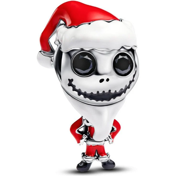 Pandora Charm-Einhänger 793979C01, "Jack Skellington" aus Sterlingsilber mit roter Emaille und synthetischen Kristallsteinen, kompatibel mit Pandora Moments Armbändern – Bild 1