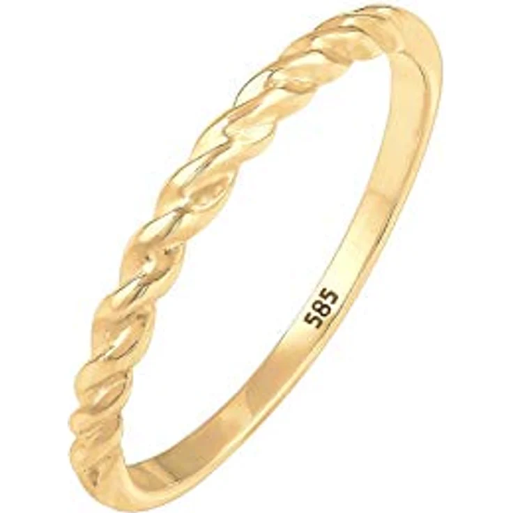 Elli PREMIUM Damenring Band Basic Geo Twisted Gedreht aus 585 Gelbgold, handgefertigt, inklusive Geschenk-Schmuckschachtel – Bild 1