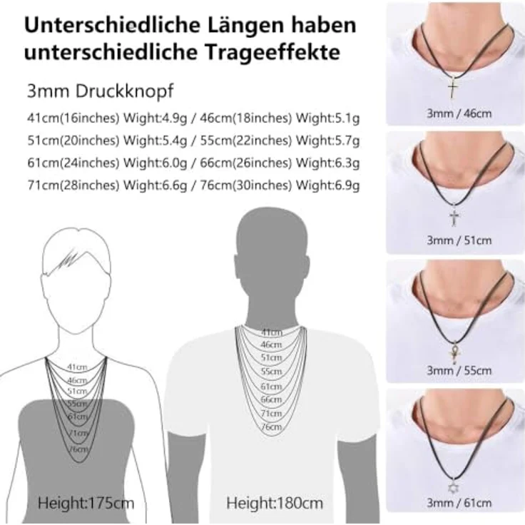 Berry Only 3MM 41CM Kunstleder Halskette Herren, Geflochtene schwarze Lederkette mit 316L Edelstahl Druckknopfverschluss, Geschenkkarton inkludiert – Bild 4