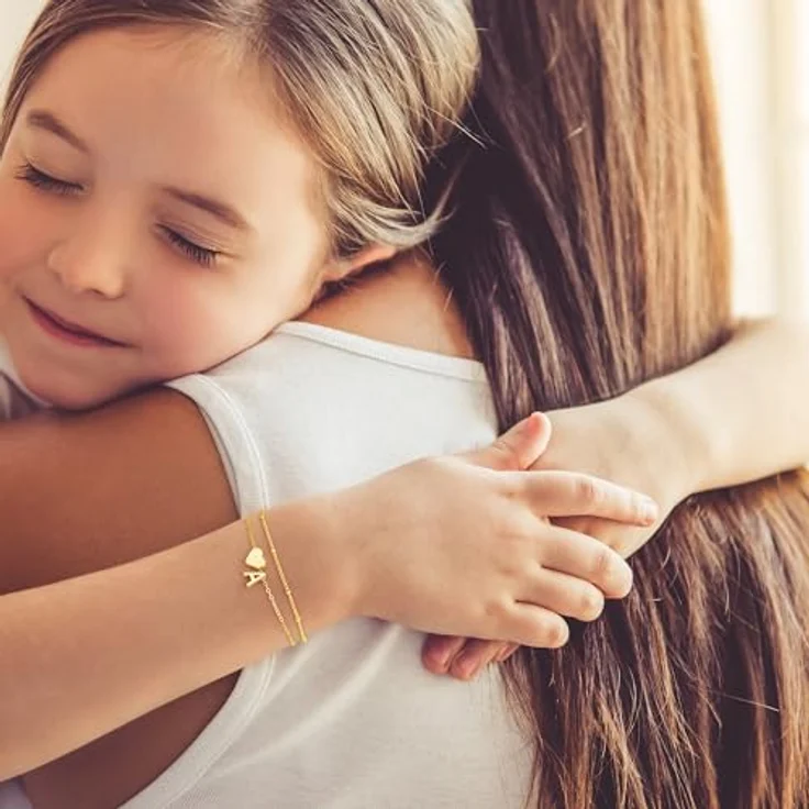 TINGN Herz Buchstaben Armband Damen, 14K Gold Vergoldet, Mehrlagiges Design mit verstellbarer Länge, Personalisiertes Geschenk für Jahrestag, Valentinstag, Geburtstag – Bild 5