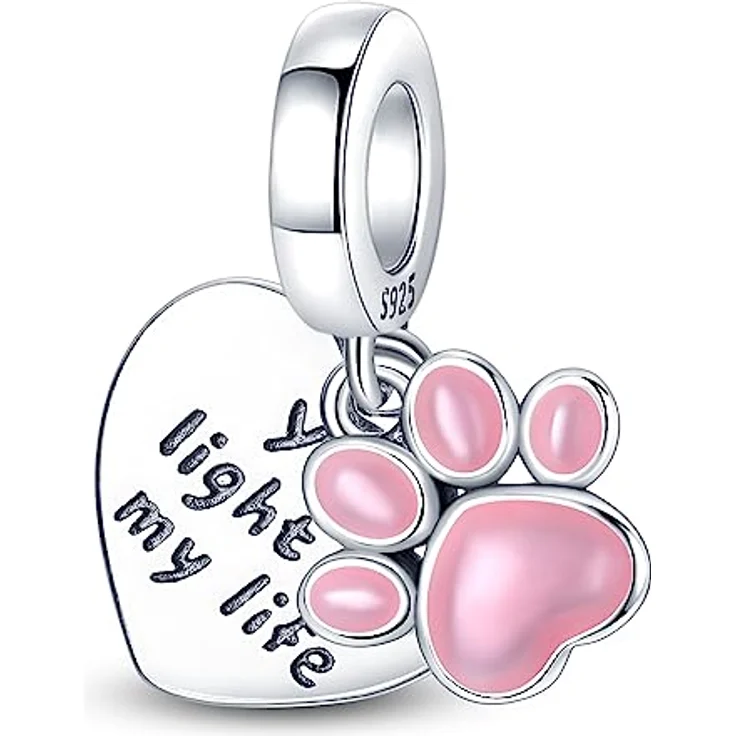 HappyStar 925 Sterling Silber Charms I LOVE MOM Dangle Anhänger mit rosa Pfotenmotiv, geeignet für Pandora Armbänder, inkl. Geschenkverpackung und 30 Tage Geld-zurück-Garantie – Bild 1