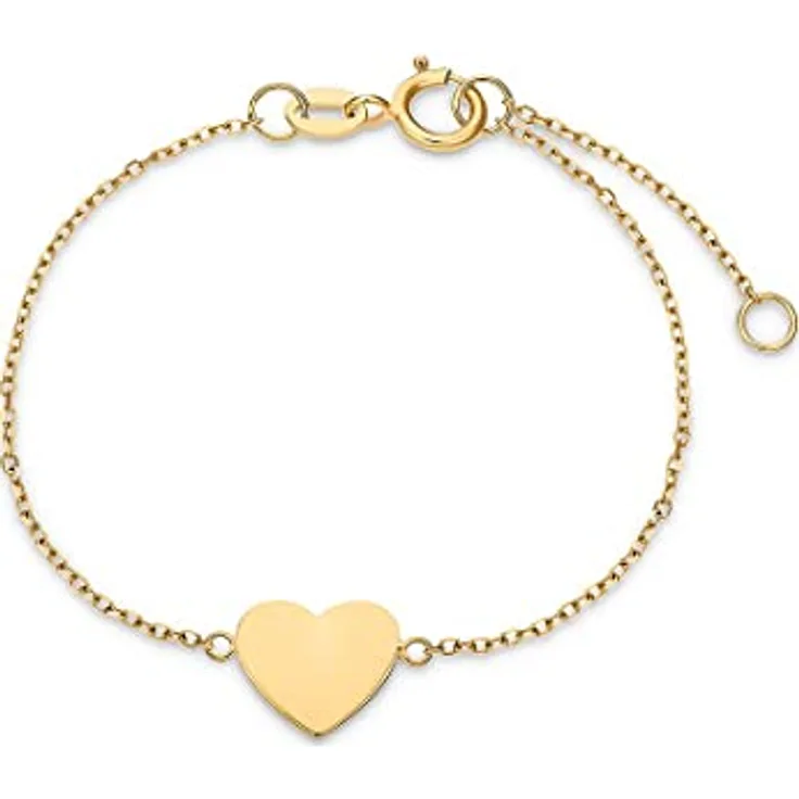 FAVS Little Friends Armband 88333845, 375er Gelbgold mit gravierbarem herzförmigen Anhänger, verlängerbares Kettchen