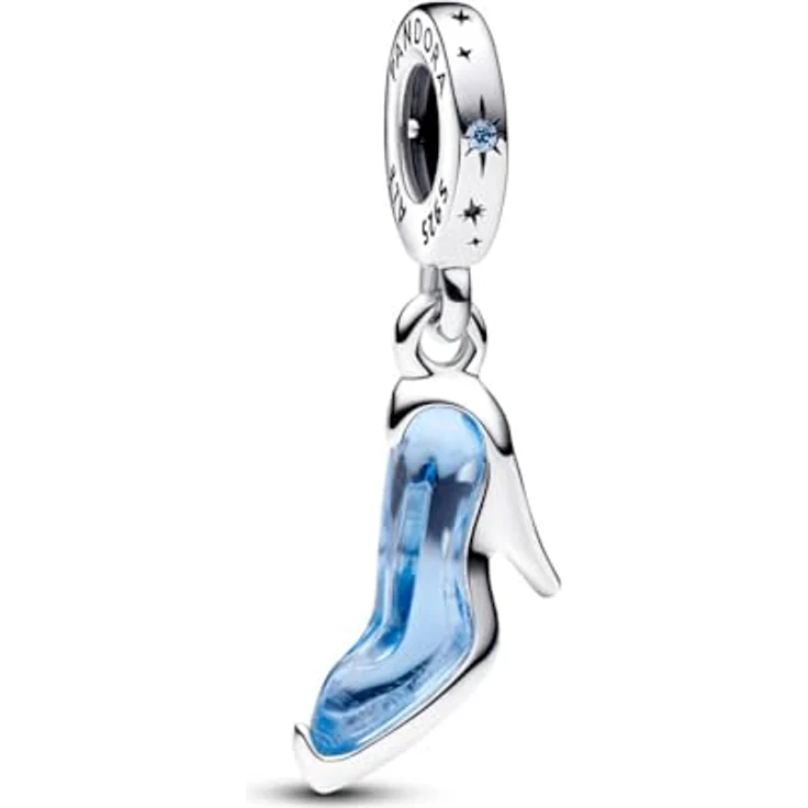 PANDORA Disney Cinderellas Glasschuh Charm-Anhänger aus Sterling-Silber mit hellblauem Kristall und Zirkonia-Steinen, kompatibel mit Moments Armbändern, 793071C01 – Bild 1