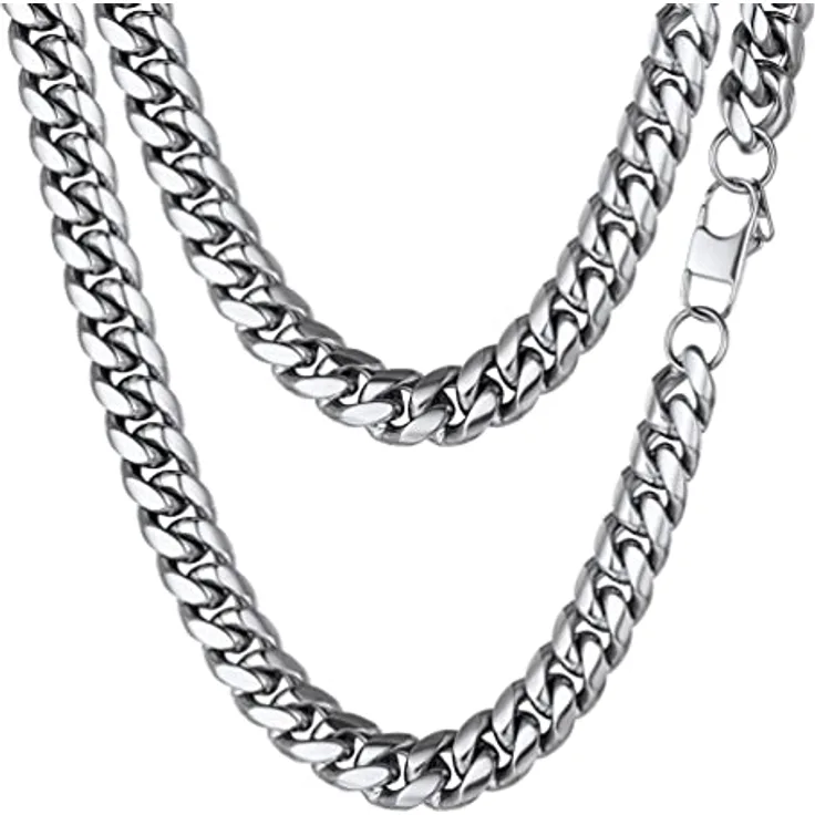 PROSTEEL Panzerkette 14mm Herren Halskette aus Edelstahl, 55cm lange kubanische Gliederkette im Hip-Hop Street Style, silber