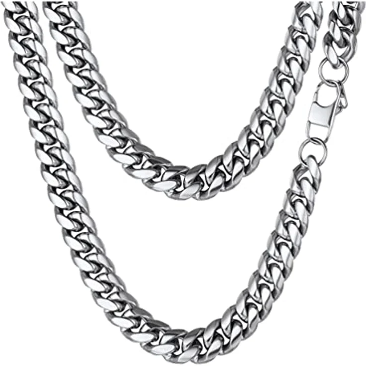 PROSTEEL Panzerkette 14mm Herren Halskette aus Edelstahl, 55cm lange kubanische Gliederkette im Hip-Hop Street Style, silber – Bild 1