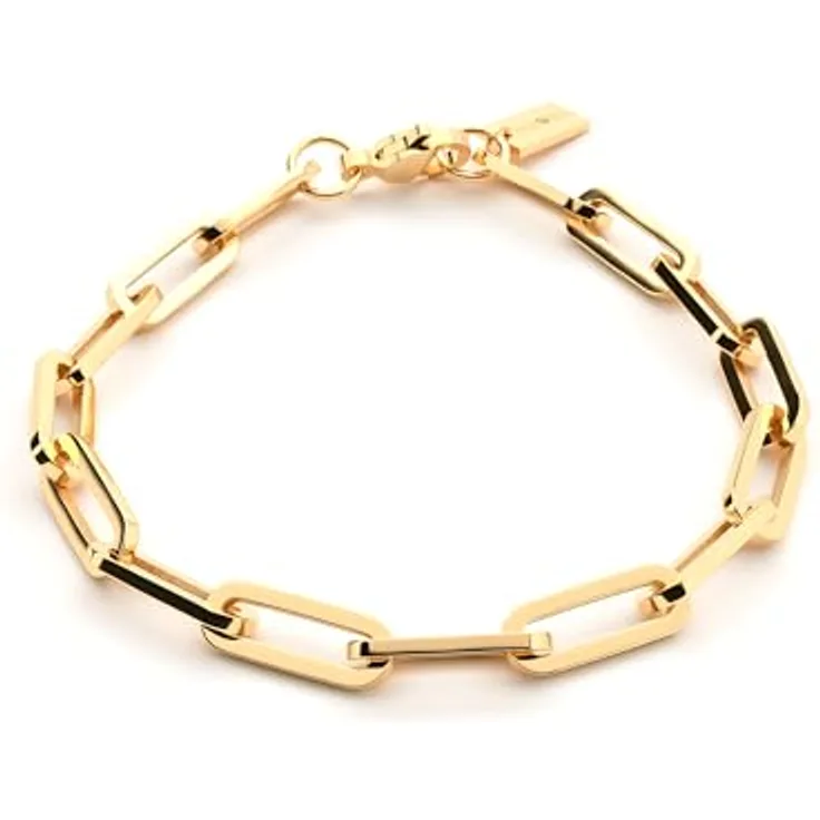 THIORA 'Island Links' Armband Gold Damen, Edelstahl 18kt Gold Gliederarmband, variable Länge, Armkette