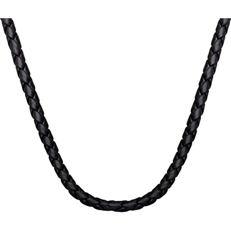 KUZZOI Männer Lederhalskette geflochten aus Rinderleder, schwarz, Dicke 5,5 mm, Länge 55 cm, Karabiner Verschluss aus 925 Sterling Silber – Bild 3