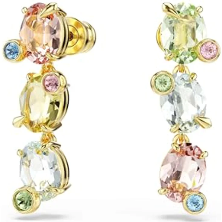 Swarovski Gema Drop-Ohrhänger, Paar Ohrstecker mit bunten Swarovski® Kristallen in Goldlegierungsschicht – Bild 2