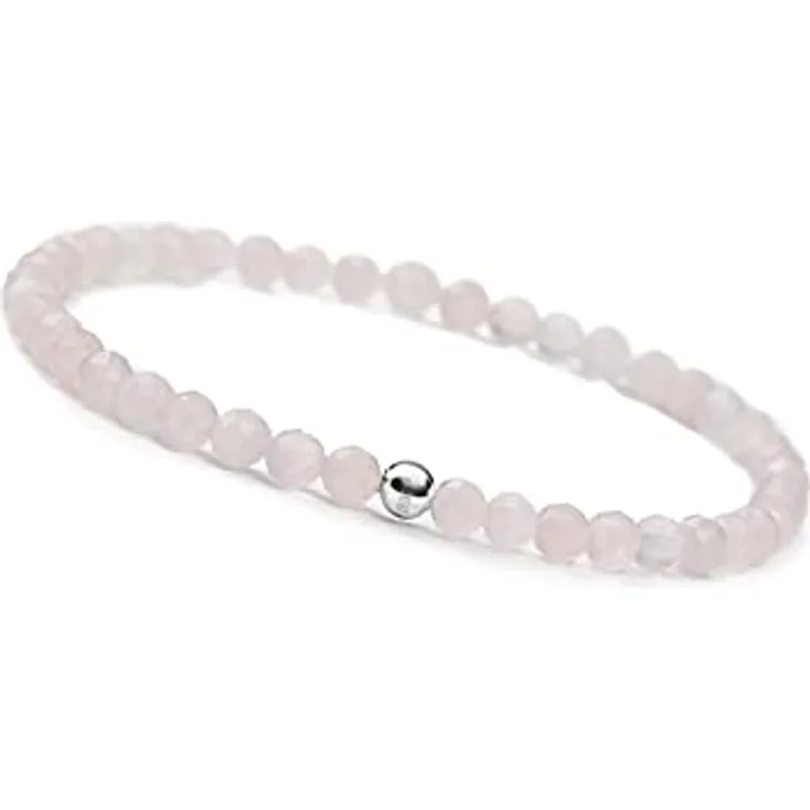 GD GOOD.designs Rosenquarz Armband Damen, facettiertes Natursteinarmband mit 925 Silber Perle, passend für Handgelenke 15–19 cm, inkl. Geschenkbeutel