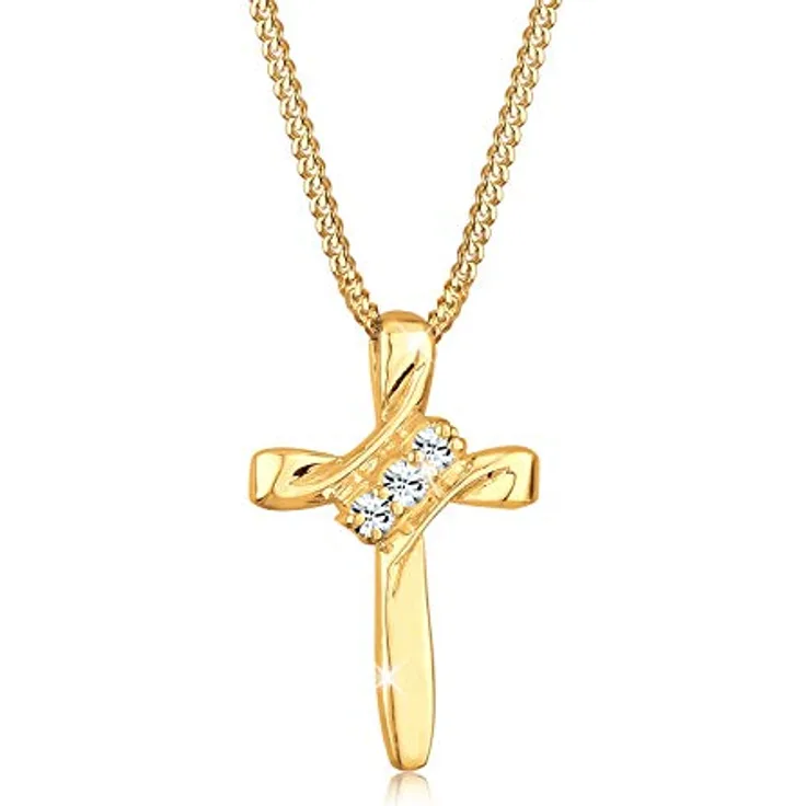 Elli Kreuz Anhänger Halskette, vergoldet aus 925 Sterling Silber mit Kristallen, handgefertigt