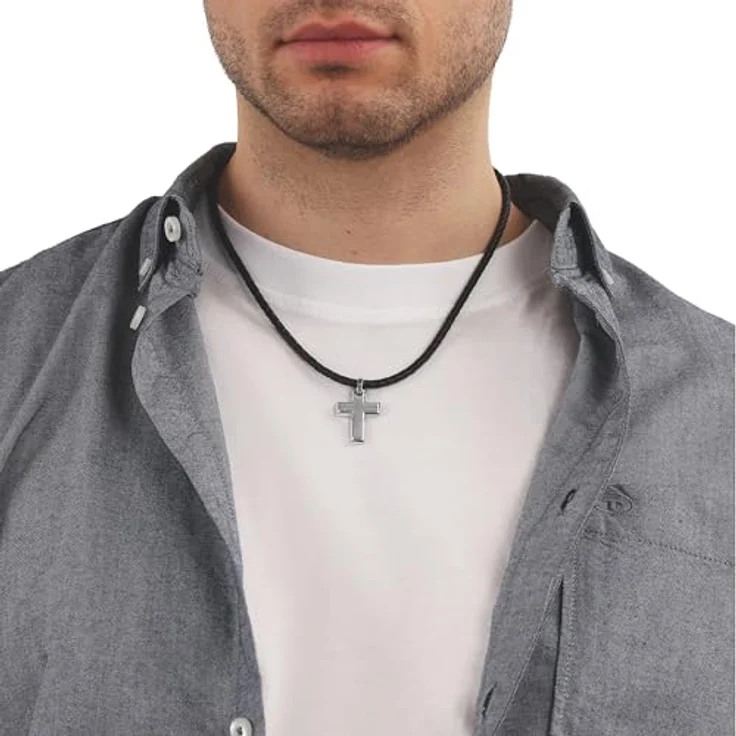 Tom Tailor Herren-Halskette mit Kreuz-Anhänger, Edelstahl, 47+5 cm, silber, langlebig, Geschenkidee – Bild 2