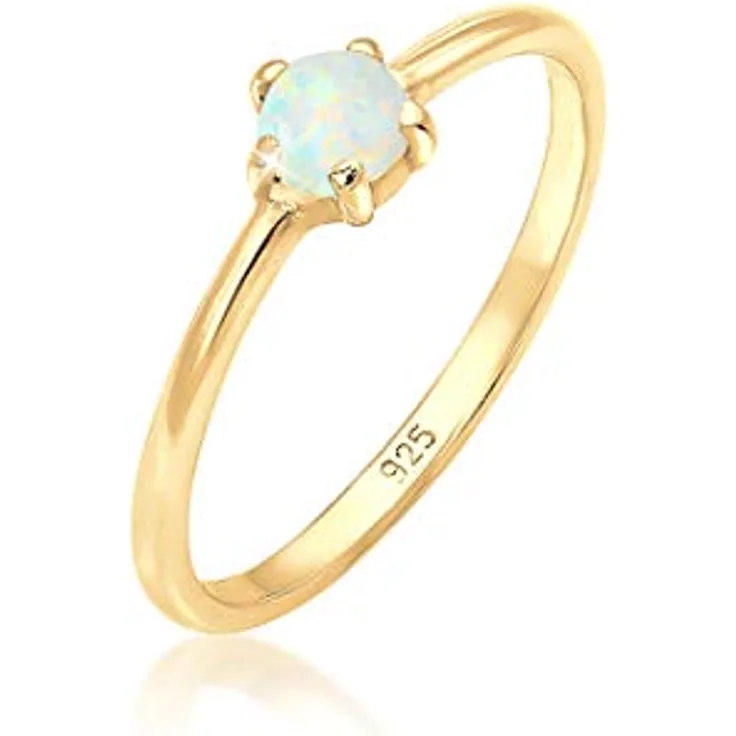 Elli Ring Damen Basic Bandring Synthetischer Opal Geo, vergoldet in 925 Sterling Silber, handgefertigt, anlaufgeschützt, hochglanzpoliert
