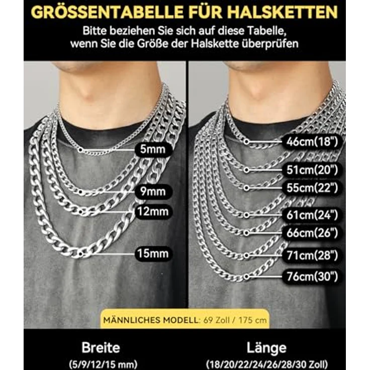 ChainsHouse Edelstahl Panzerkette Herren, 15mm Kubanische Halskette, 66cm, antiallergen, rostfrei, Hip Hop Stil – Bild 5
