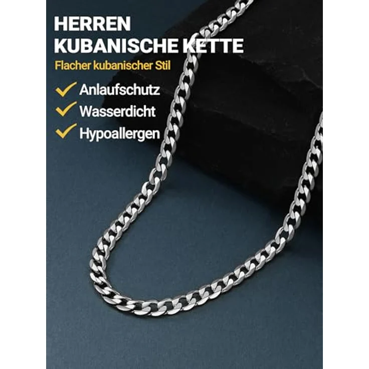 PROSTEEL Herren Panzerkette, Edelstahl Gliederkette in Silber, 55CM lang, 6MM breit, mit robustem Karabinerverschluss – Bild 3