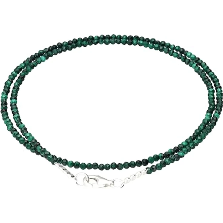 Lebensquelle Plus Malachit Kette 2 mm facettiert, 925 Silber, 45 cm, handgefertigt, Edelstein Damen – Bild 1