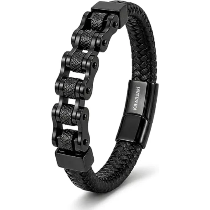 UNIQAL Personalisiertes Lederarmband mit Gravur "SHAPE", Schwarz, 21 cm, Magnetverschluss, handgemacht in Deutschland – Bild 1