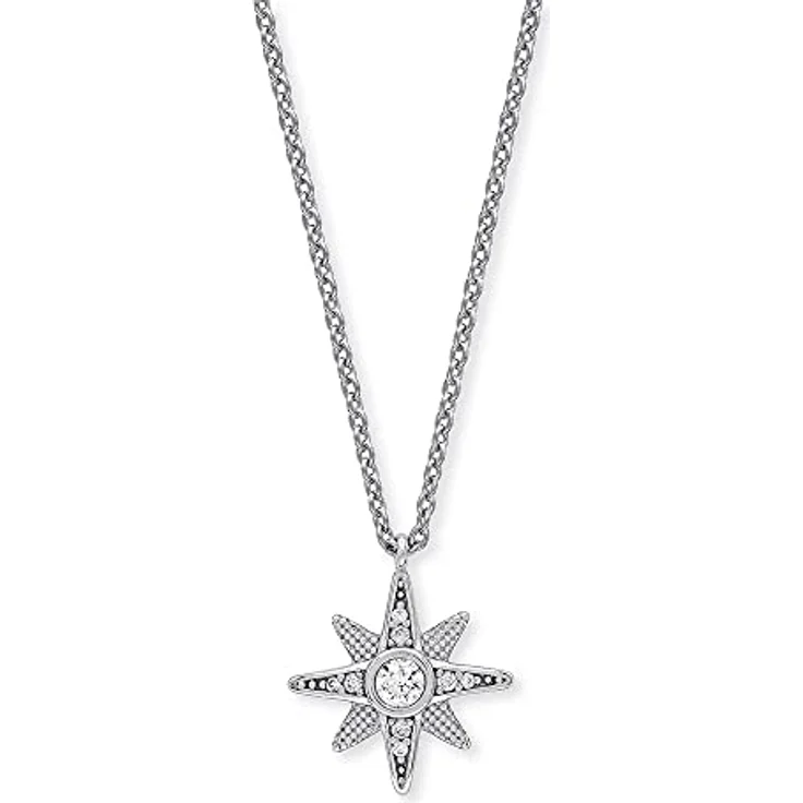Engelsrufer Twinkle Little Star, Damen Halskette aus Sterling Silber mit Stern Anhänger, 9 Zirkonia Steinen, Karabinerverschluss, nickelfrei, verstellbar auf 40/44 cm