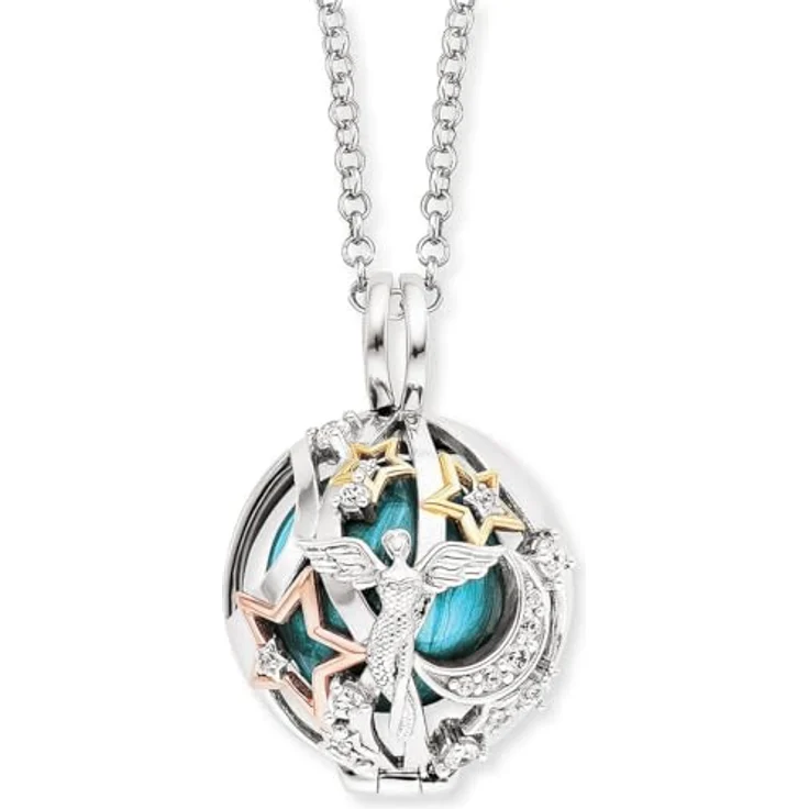 Engelsrufer Heaven Tricolor Klangkugel Anhänger, rhodiniert, mit 925er Sterlingsilber Kette und Zirkonia, verstellbar, nickelfrei, Allergiker geeignet – Bild 1