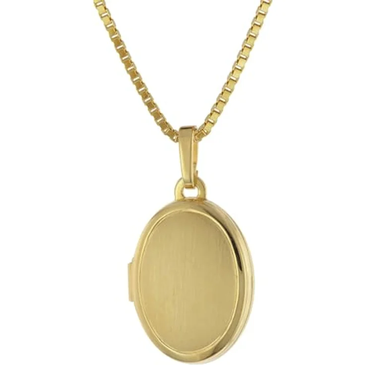 trendor Medaillon 333 Gelbgold mit vergoldeter Silberkette, 15x11 mm, zum Aufbewahren von 2 Fotos, 42 cm – Bild 1