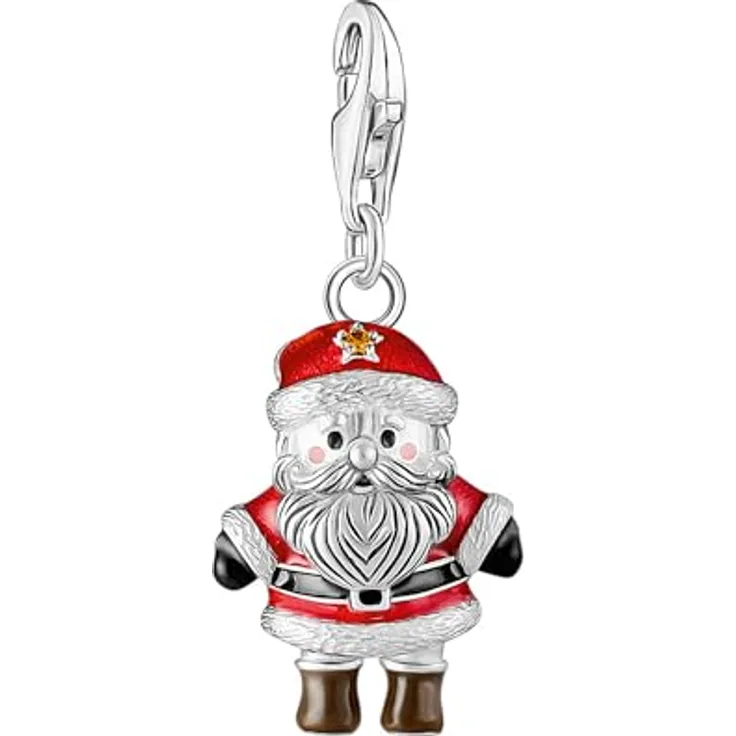 THOMAS SABO Charm-Einhänger Santa Claus, 925 Silber mit handbemalten Details und synthetischem Zirkonia