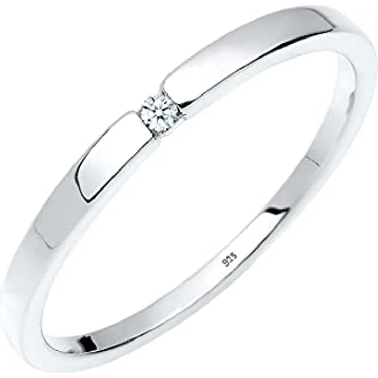 Elli DIAMONDS Damen Verlobungsring, klassischer Ring mit 0.015 ct. Diamant in 925 Sterling Silber